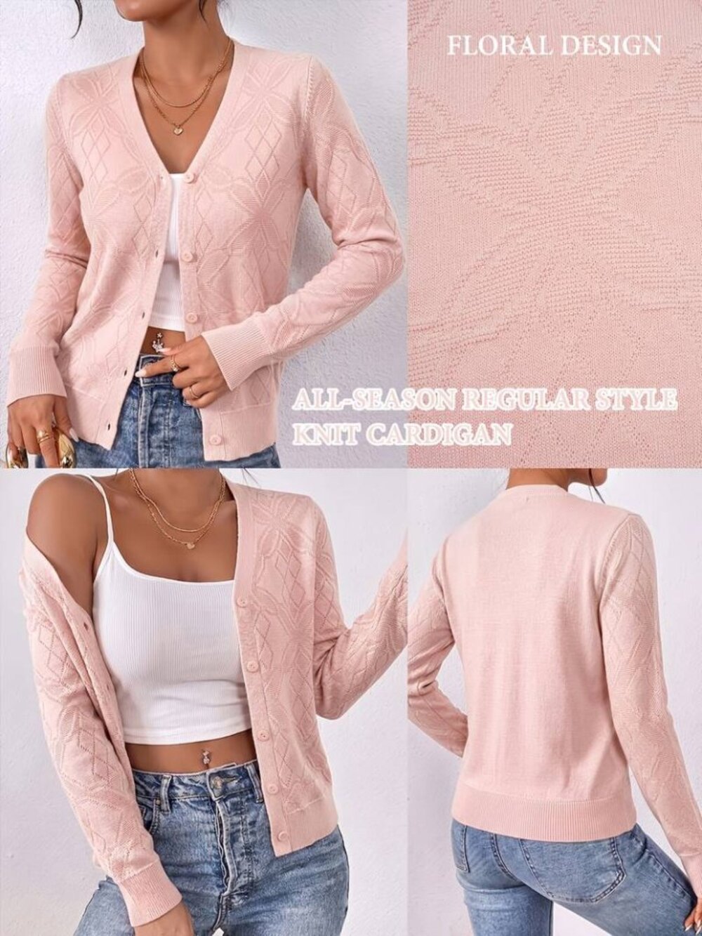 New Pink Cardigan Knit Sweater All Season Button Up V Neck Size Extra Large